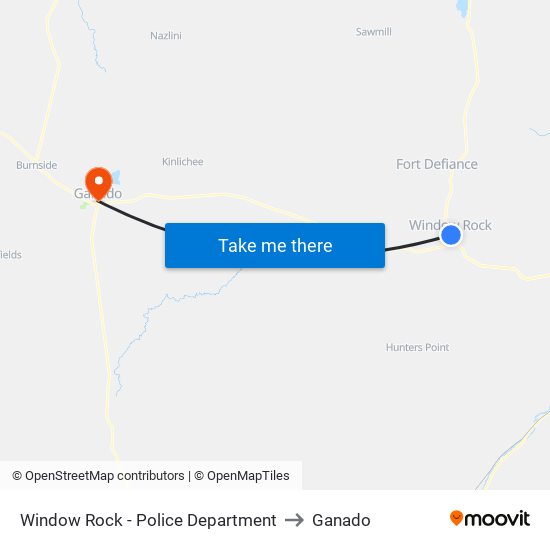 Window Rock - Police Department to Ganado map