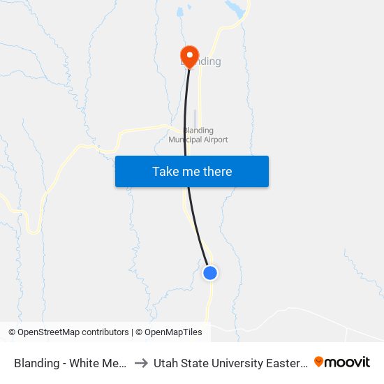 Blanding - White Mesa Travel Center to Utah State University Eastern - Blanding Campus map