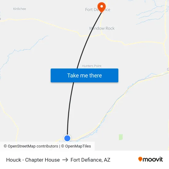Houck - Chapter House to Fort Defiance, AZ map