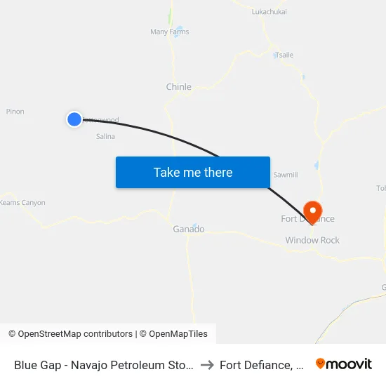 Blue Gap - Navajo Petroleum Store to Fort Defiance, AZ map