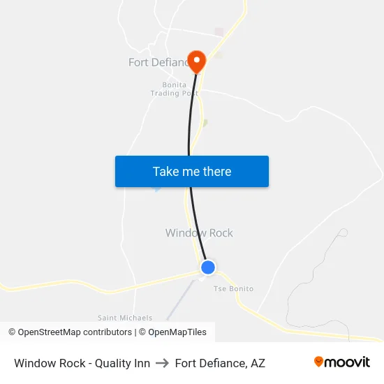 Window Rock - Quality Inn to Fort Defiance, AZ map