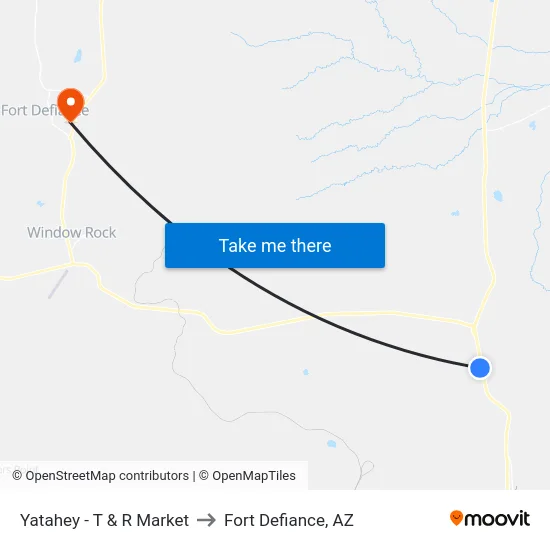 Yatahey - T & R Market to Fort Defiance, AZ map