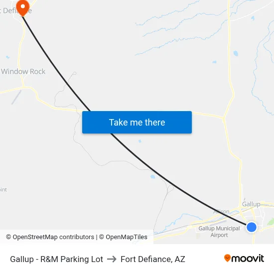 Gallup - R&M Parking Lot to Fort Defiance, AZ map