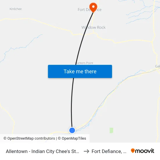 Allentown - Indian City Chee's Store to Fort Defiance, AZ map