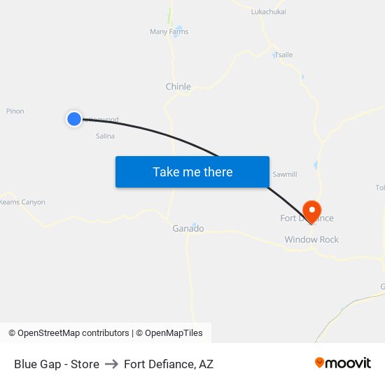 Blue Gap - Store to Fort Defiance, AZ map