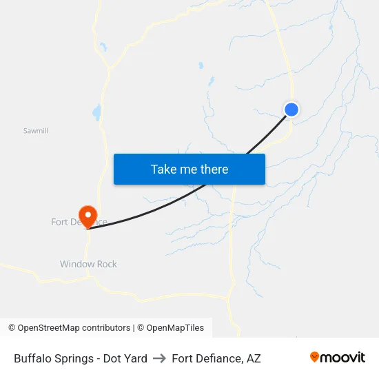 Buffalo Springs - Dot Yard to Fort Defiance, AZ map