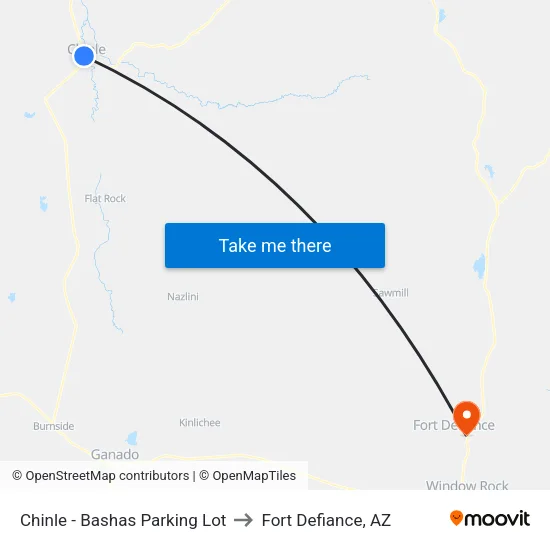 Chinle - Bashas Parking Lot to Fort Defiance, AZ map