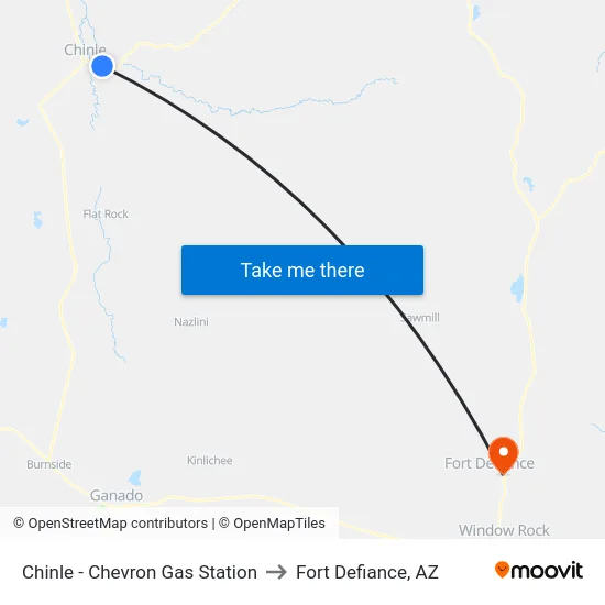 Chinle - Chevron Gas Station to Fort Defiance, AZ map