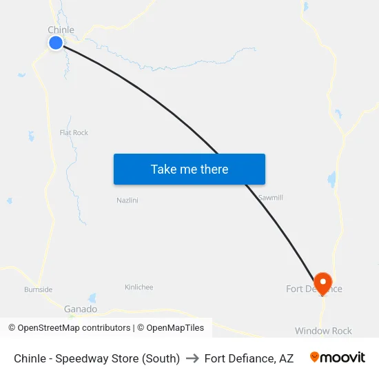 Chinle - Speedway Store (South) to Fort Defiance, AZ map