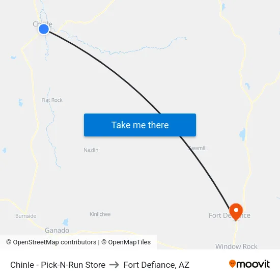 Chinle - Pick-N-Run Store to Fort Defiance, AZ map