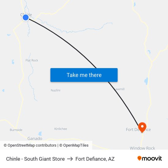 Chinle - South Giant Store to Fort Defiance, AZ map