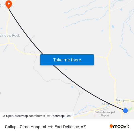 Gallup - Gimc Hospital to Fort Defiance, AZ map