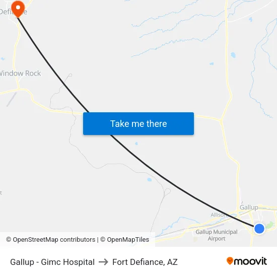 Gallup - Gimc Hospital to Fort Defiance, AZ map