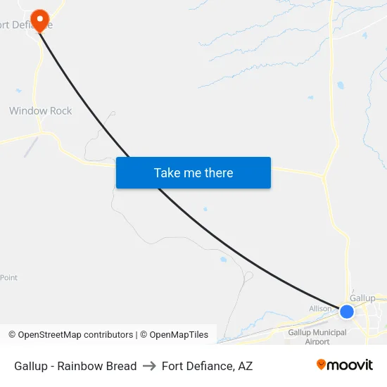 Gallup - Rainbow Bread to Fort Defiance, AZ map