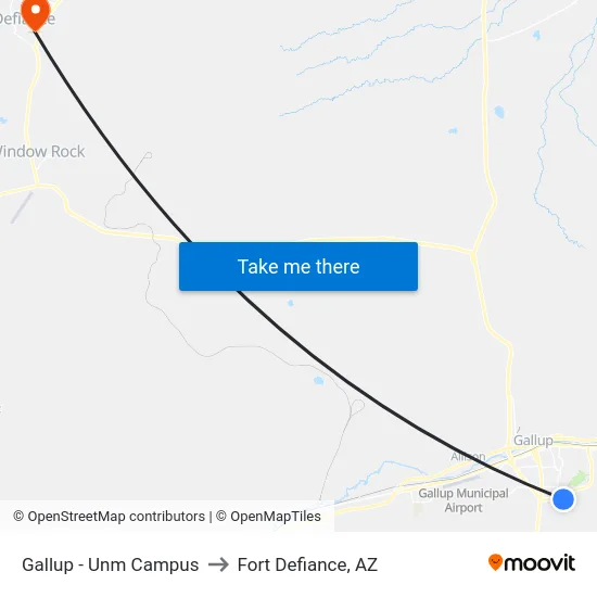 Gallup - Unm Campus to Fort Defiance, AZ map