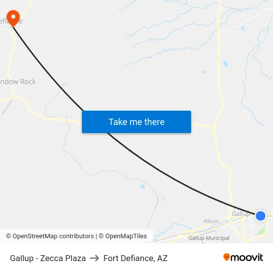 Gallup - Zecca Plaza to Fort Defiance, AZ map