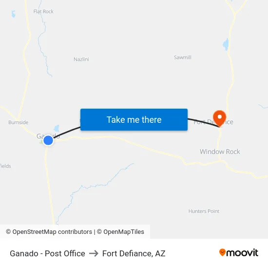 Ganado - Post Office to Fort Defiance, AZ map