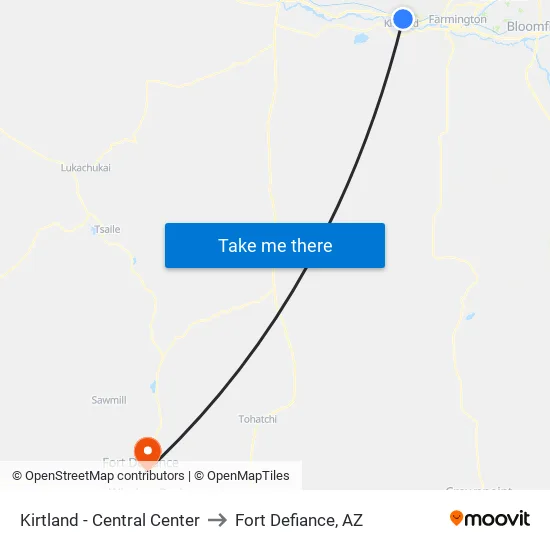 Kirtland - Central Center to Fort Defiance, AZ map