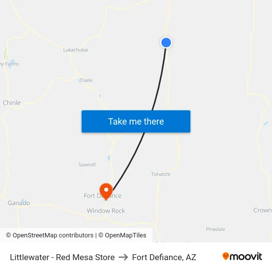 Littlewater - Red Mesa Store to Fort Defiance, AZ map