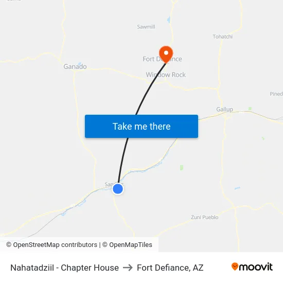 Nahatadziil - Chapter House to Fort Defiance, AZ map