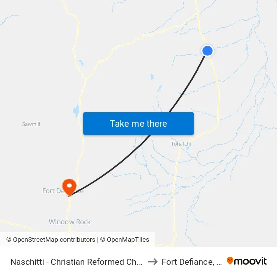 Naschitti - Christian Reformed Church to Fort Defiance, AZ map