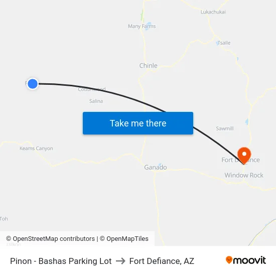 Pinon - Bashas Parking Lot to Fort Defiance, AZ map