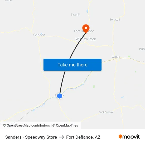 Sanders - Speedway Store to Fort Defiance, AZ map