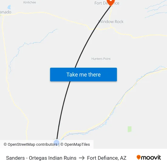 Sanders - Ortegas Indian Ruins to Fort Defiance, AZ map