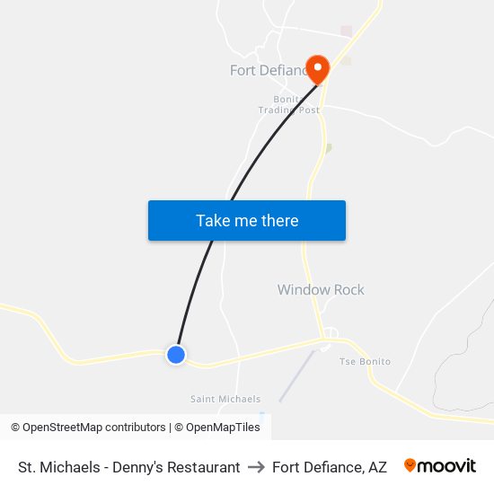 St. Michaels - Denny's Restaurant to Fort Defiance, AZ map