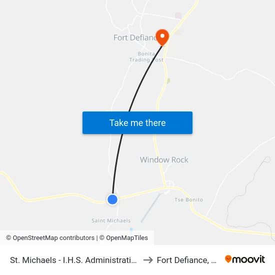 St. Michaels - I.H.S. Administration to Fort Defiance, AZ map