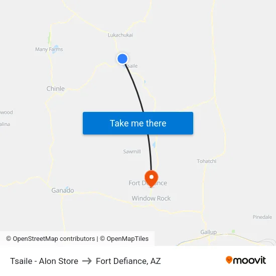 Tsaile - Alon Store to Fort Defiance, AZ map