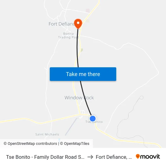 Tse Bonito - Family Dollar Road Stop to Fort Defiance, AZ map