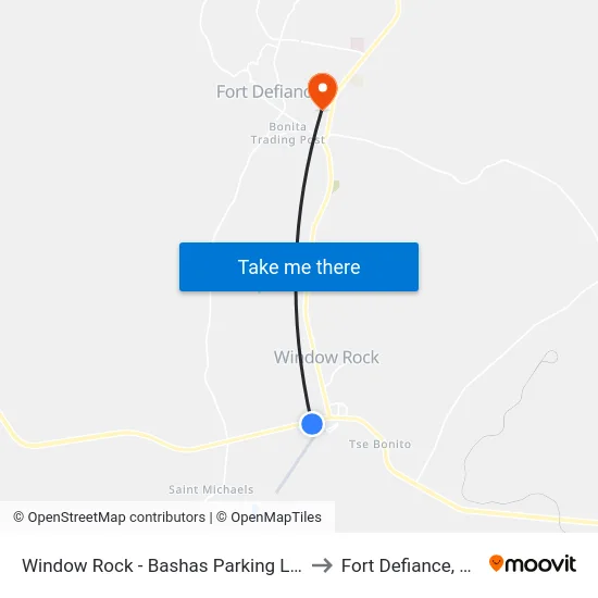 Window Rock - Bashas Parking Lot to Fort Defiance, AZ map