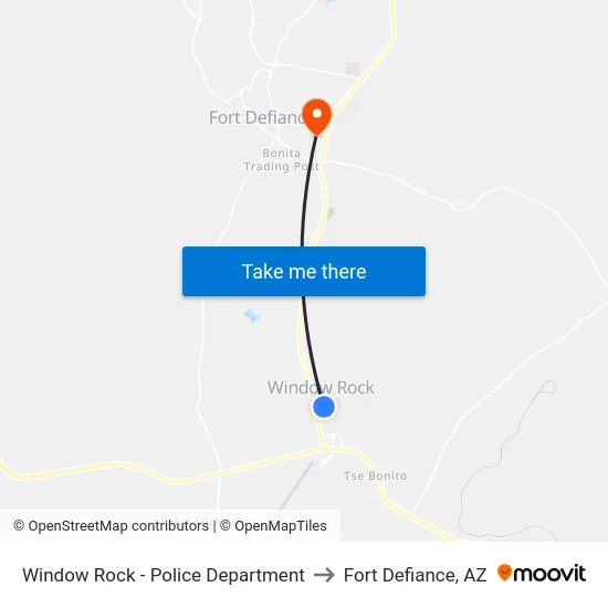 Window Rock - Police Department to Fort Defiance, AZ map