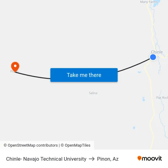 Chinle- Navajo Technical University to Pinon, Az map