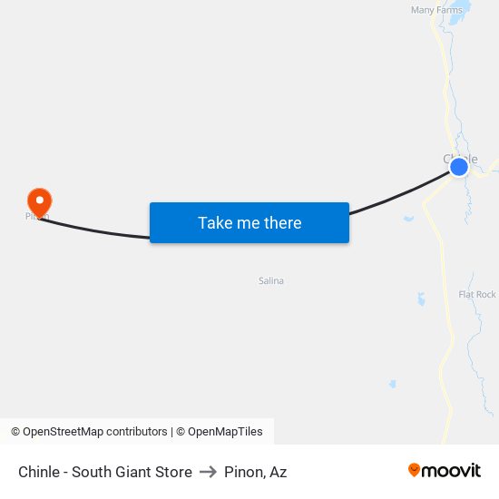 Chinle - South Giant Store to Pinon, Az map