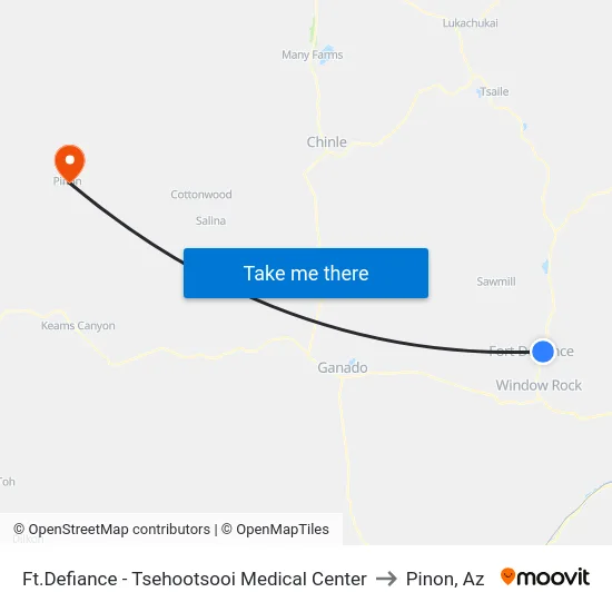 Ft.Defiance - Tsehootsooi Medical Center to Pinon, Az map