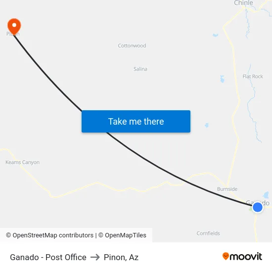 Ganado - Post Office to Pinon, Az map