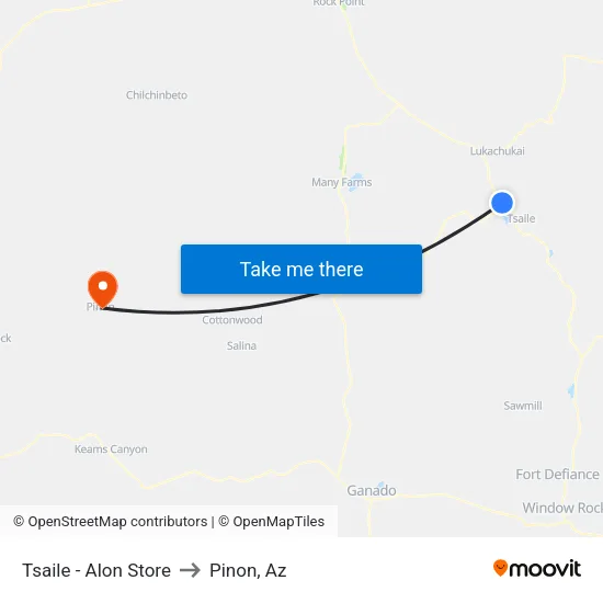 Tsaile - Alon Store to Pinon, Az map