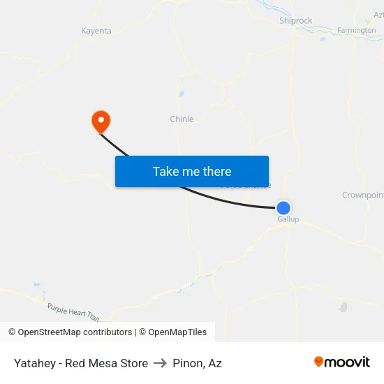Yatahey - Vacant Red Mesa Store to Pinon, Az map