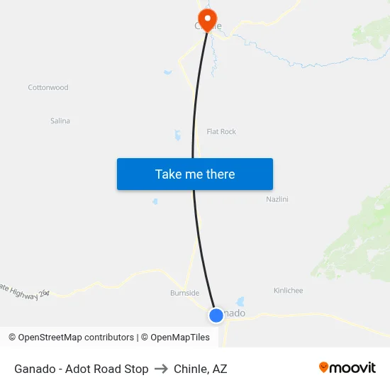 Ganado - Adot Road Stop to Chinle, AZ map