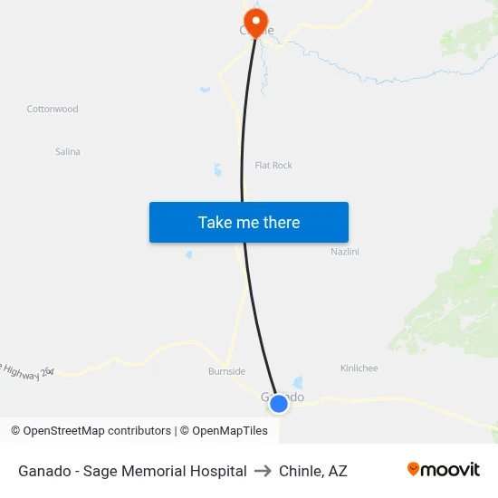 Ganado - Sage Memorial Hospital to Chinle, AZ map