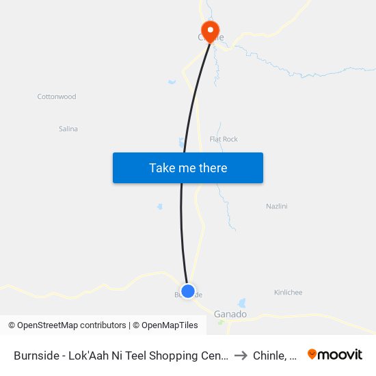 Burnside - Lok'Aah Ni Teel Shopping Center to Chinle, AZ map