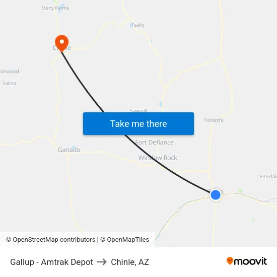 Gallup - Amtrak Depot to Chinle, AZ map