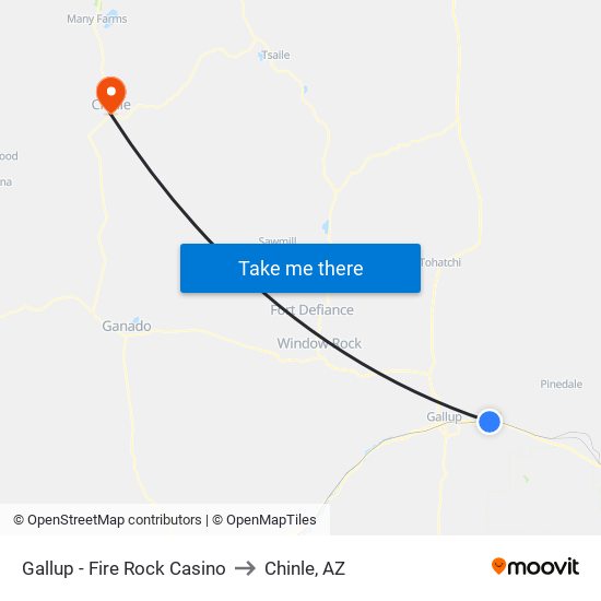 Gallup - Fire Rock Casino to Chinle, AZ map