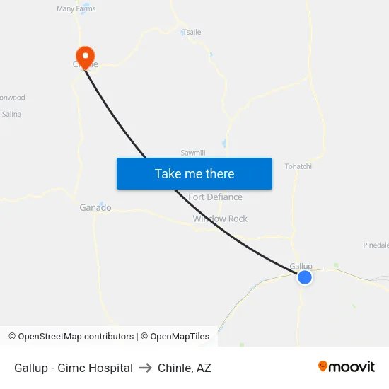 Gallup - Gimc Hospital to Chinle, AZ map