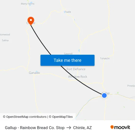 Gallup - Rainbow Bread to Chinle, AZ map