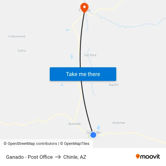 Ganado - Post Office to Chinle, AZ map