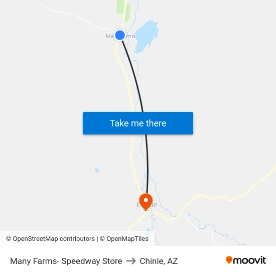 Many Farms- Speedway Store to Chinle, AZ map