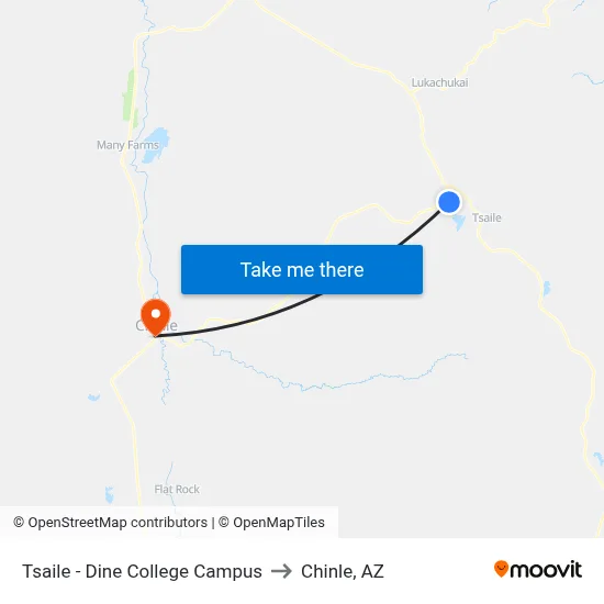 Tsaile - Dine College Campus to Chinle, AZ map